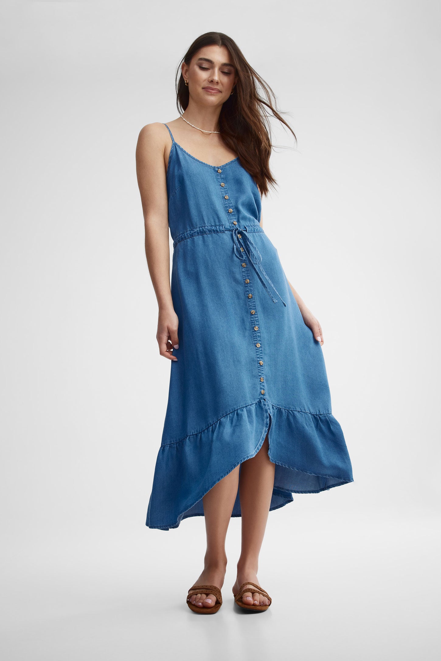Robe midi en lyocell - Femme && BLEU FONCE