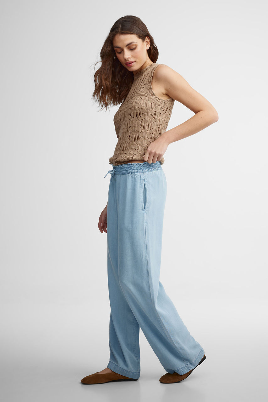 Pantalon jambe large en lyocell - Femme && BLEU PALE