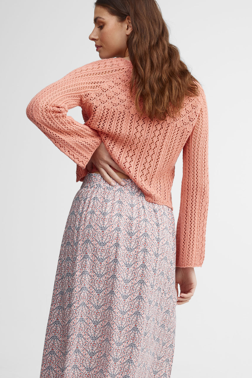 Jupe midi taille haute imprimé floral - Femme && ROUGE/MULTI
