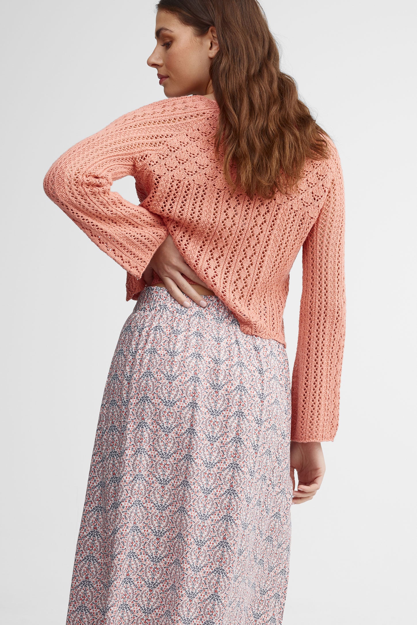 Jupe midi taille haute imprimé floral - Femme && ROUGE/MULTI