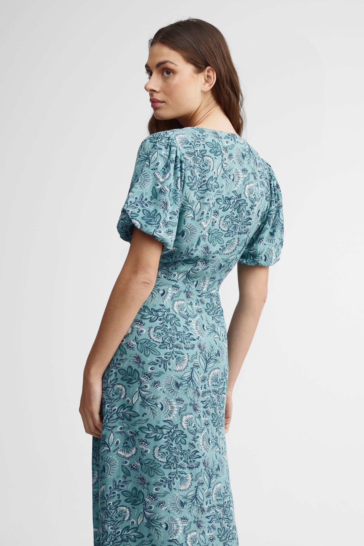 Robe midi manches bouffantes - Femme && TURQUOISE/MULTI