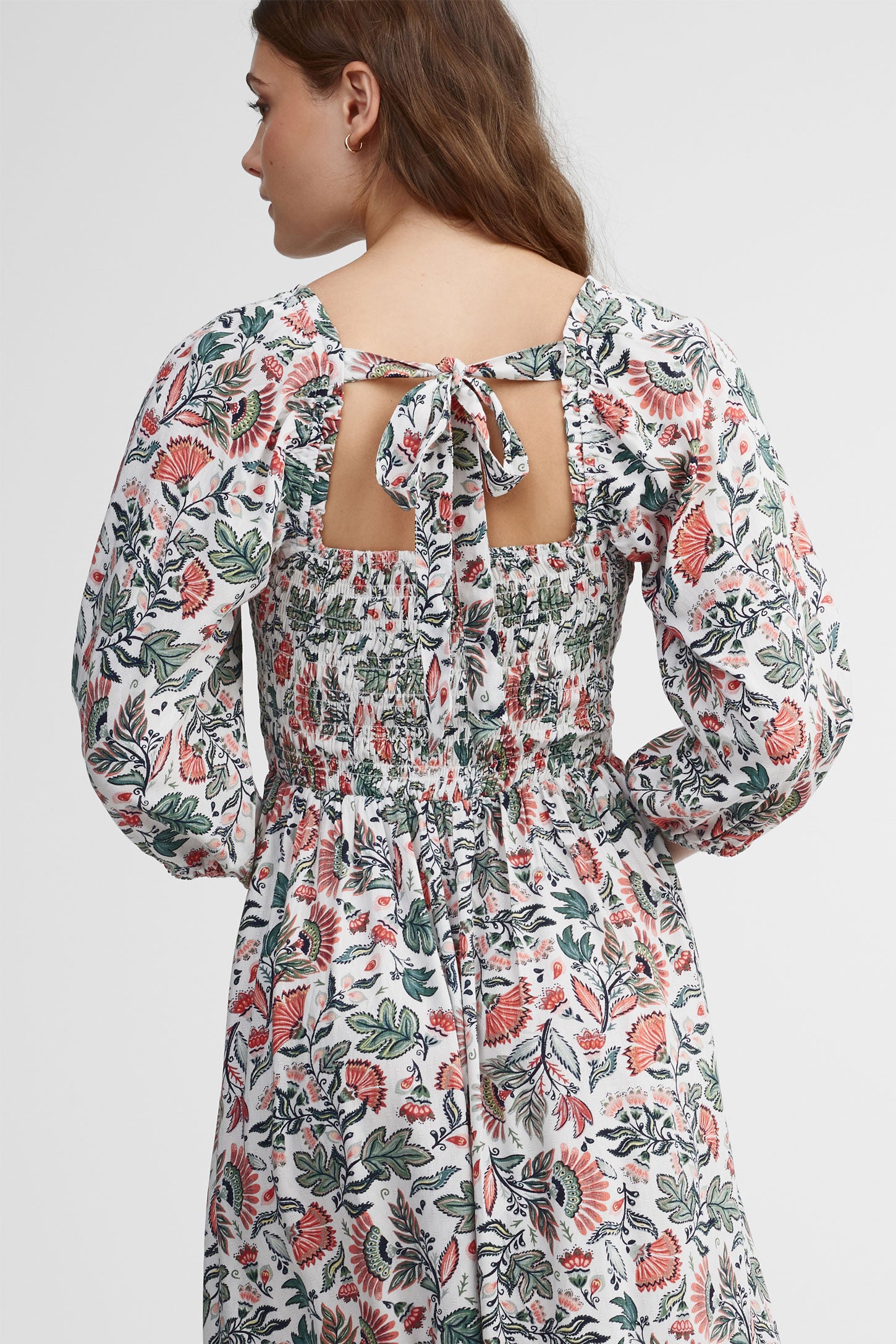 Robe maxi nid d'abeille imprimé floral - Femme && IVOIRE/MULTI