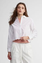 Chemisier écourté broderie anglaise coton - Femme && BLANC