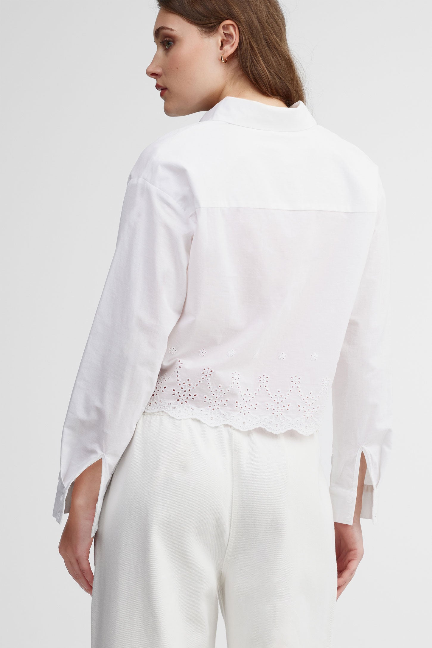 Chemisier écourté broderie anglaise coton - Femme && BLANC