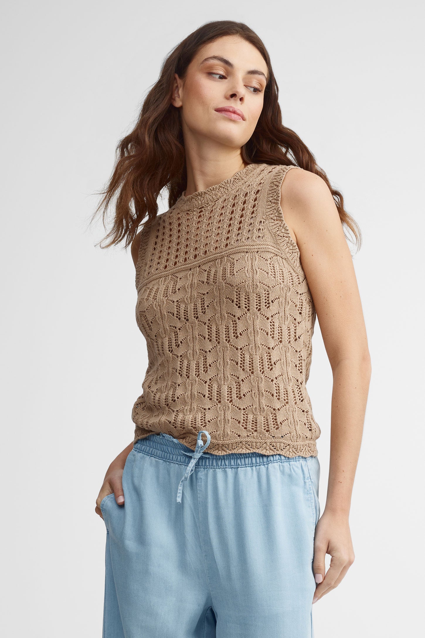 Camisole tricot ajouré - Femme && TAUPE