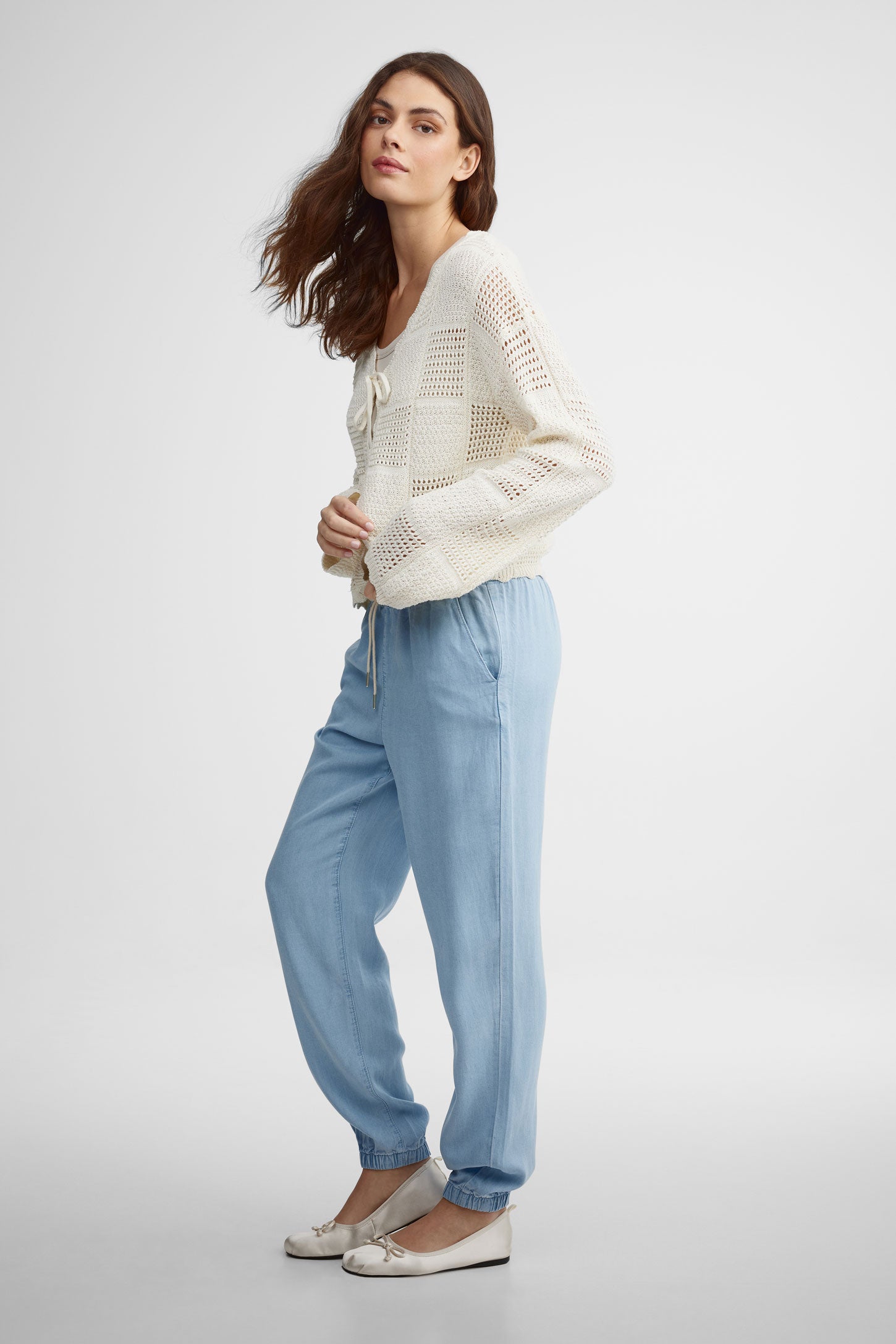 Cardigan tricot ajouré - Femme && IVOIRE