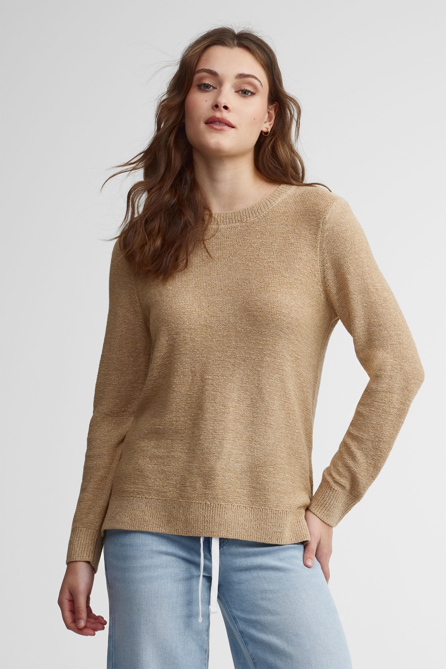 Chandail col rond en tricot - Femme && TAUPE