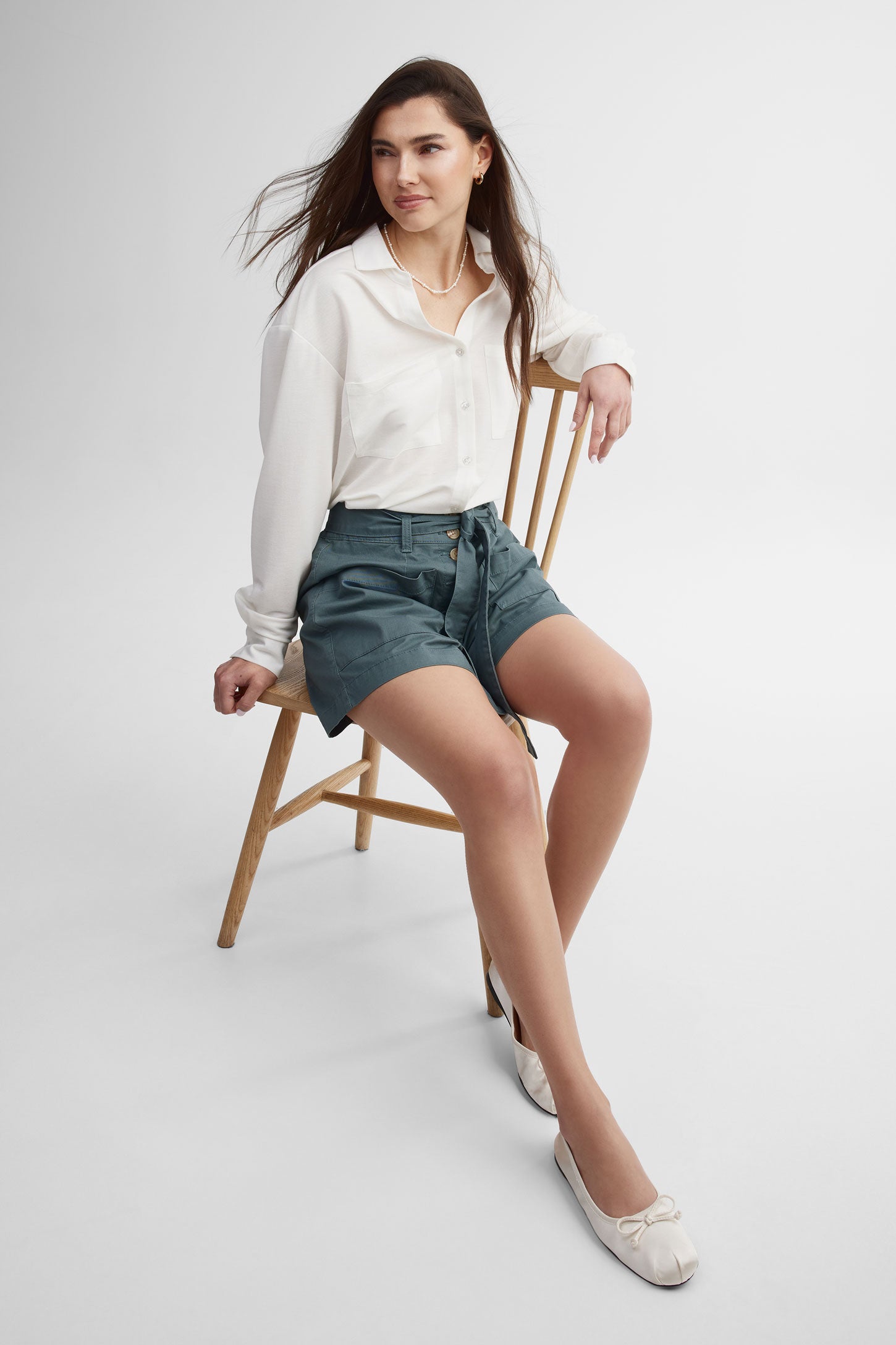Short taille haute jambe large - Femme && TURQUOISE