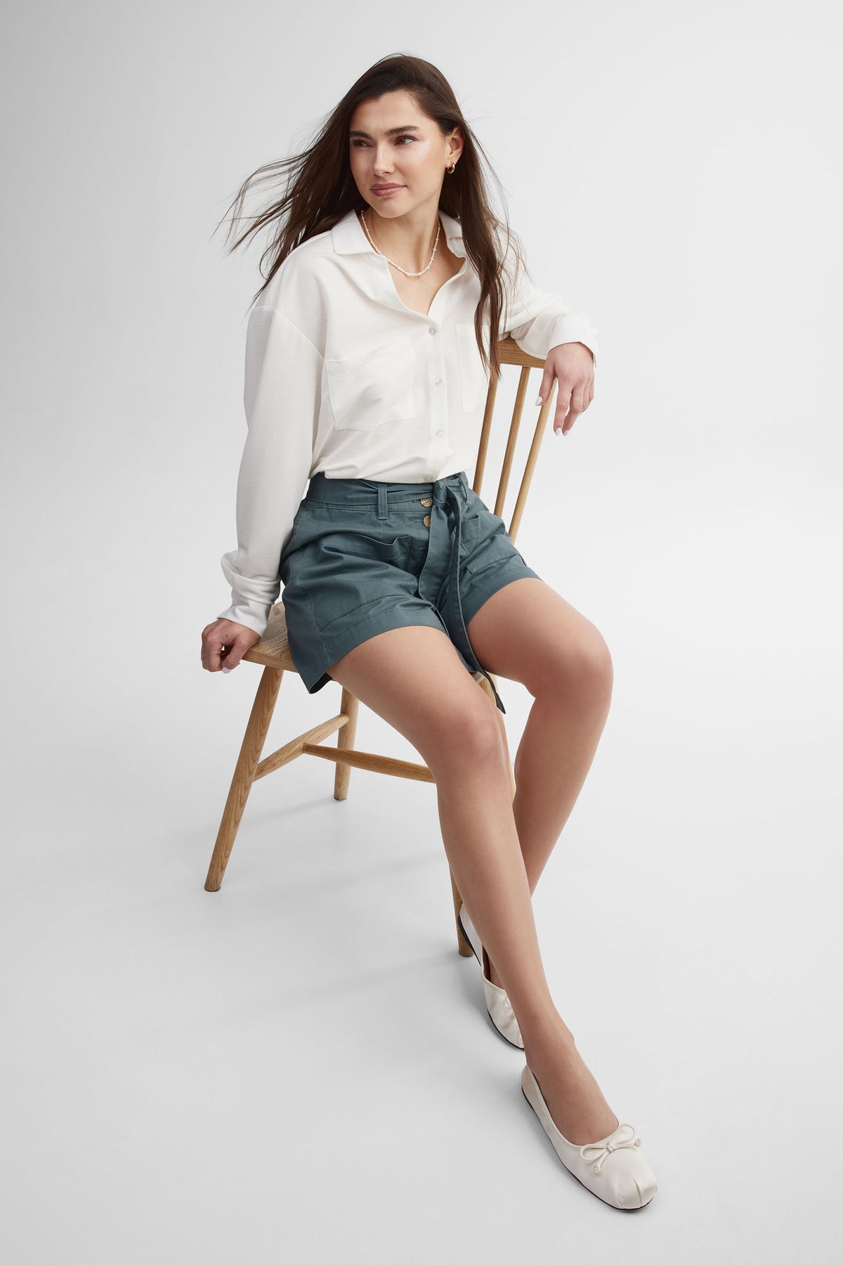 Short taille haute jambe large - Femme && TURQUOISE