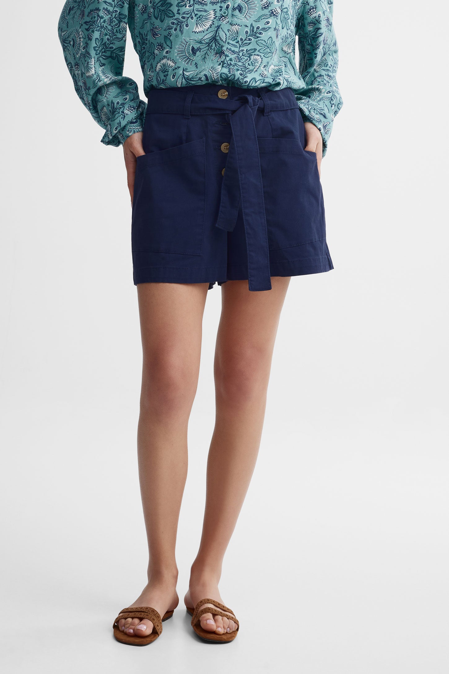 Short taille haute jambe large - Femme && BLEU MARINE