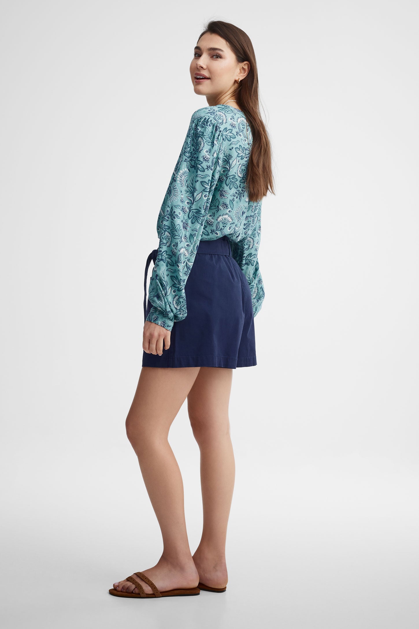 Short taille haute jambe large - Femme && BLEU MARINE