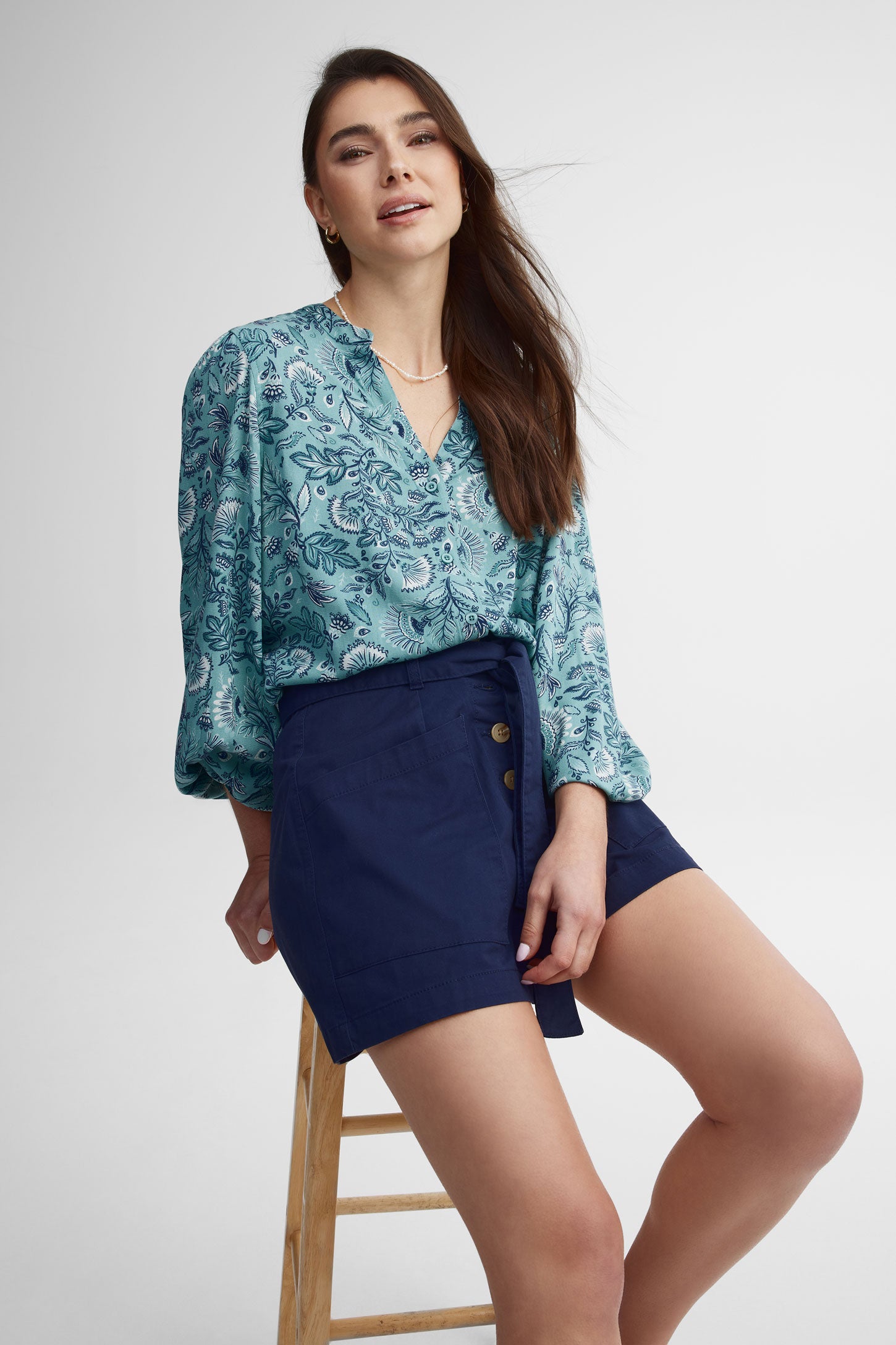 Short taille haute jambe large - Femme && BLEU MARINE
