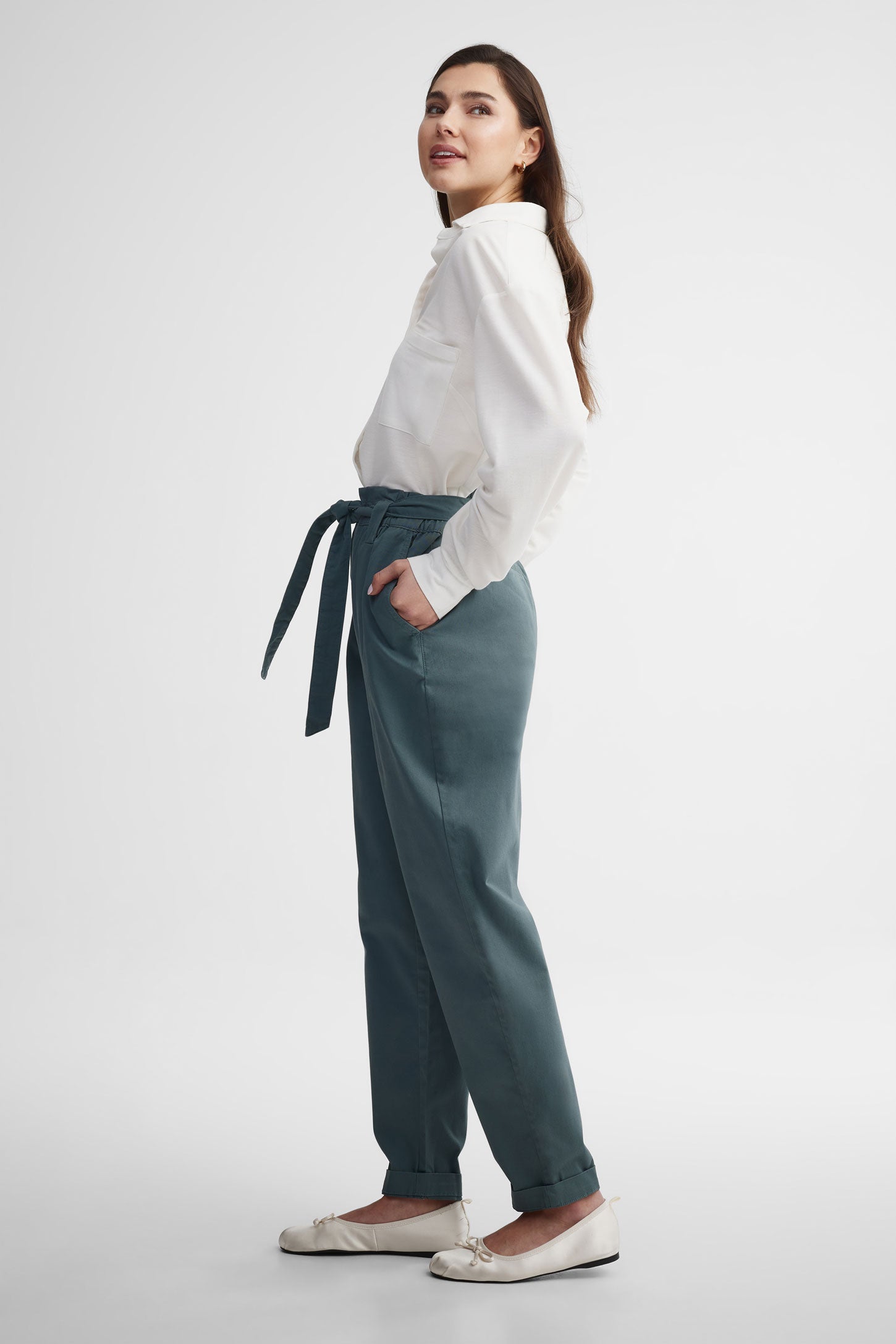 Pantalon ballon taille haute - Femme && TURQUOISE