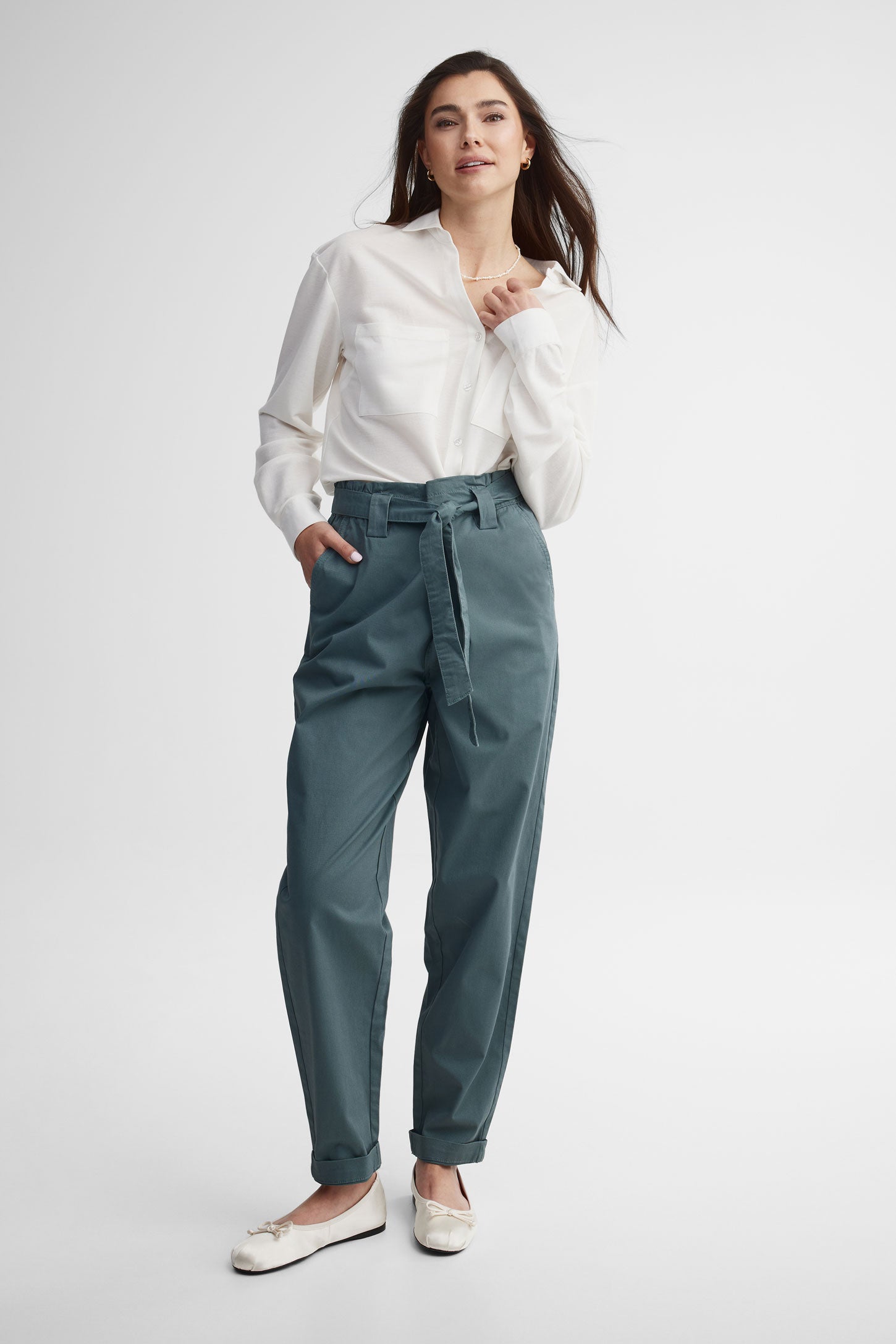 Pantalon ballon taille haute - Femme && TURQUOISE