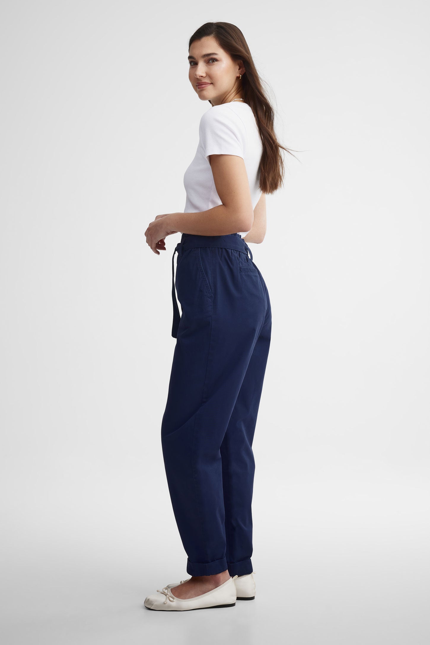 Pantalon ballon taille haute - Femme && BLEU MARINE