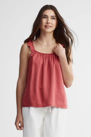 Camisole bretelles à volants en lyocell - Femme && ROUGE