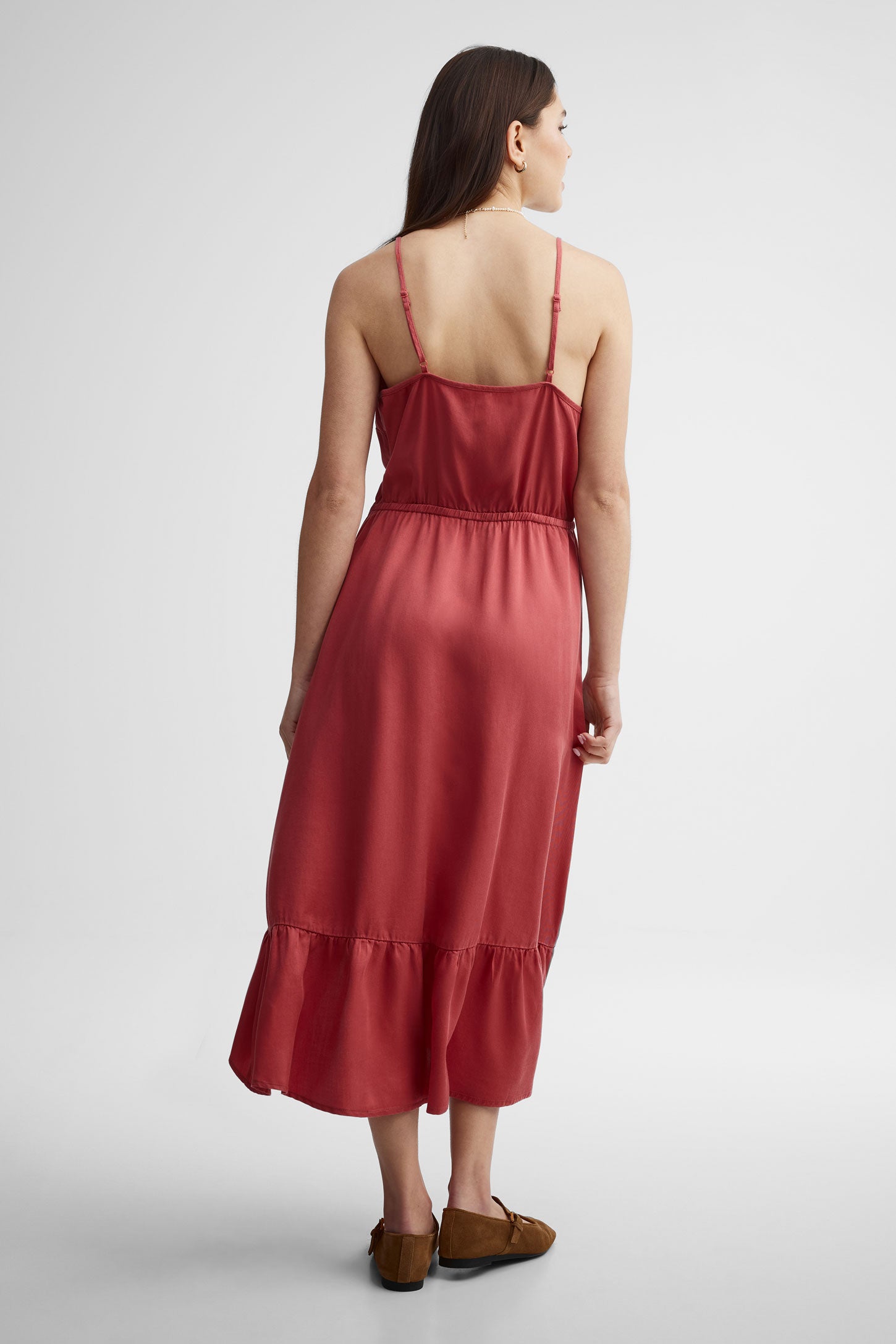 Robe midi à bretelles en lyocell - Femme && ROUGE