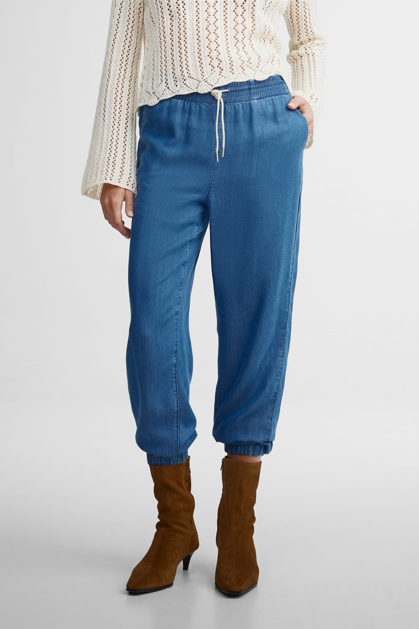 Pantalon jogger en lyocell - Femme && BLEU FONCE