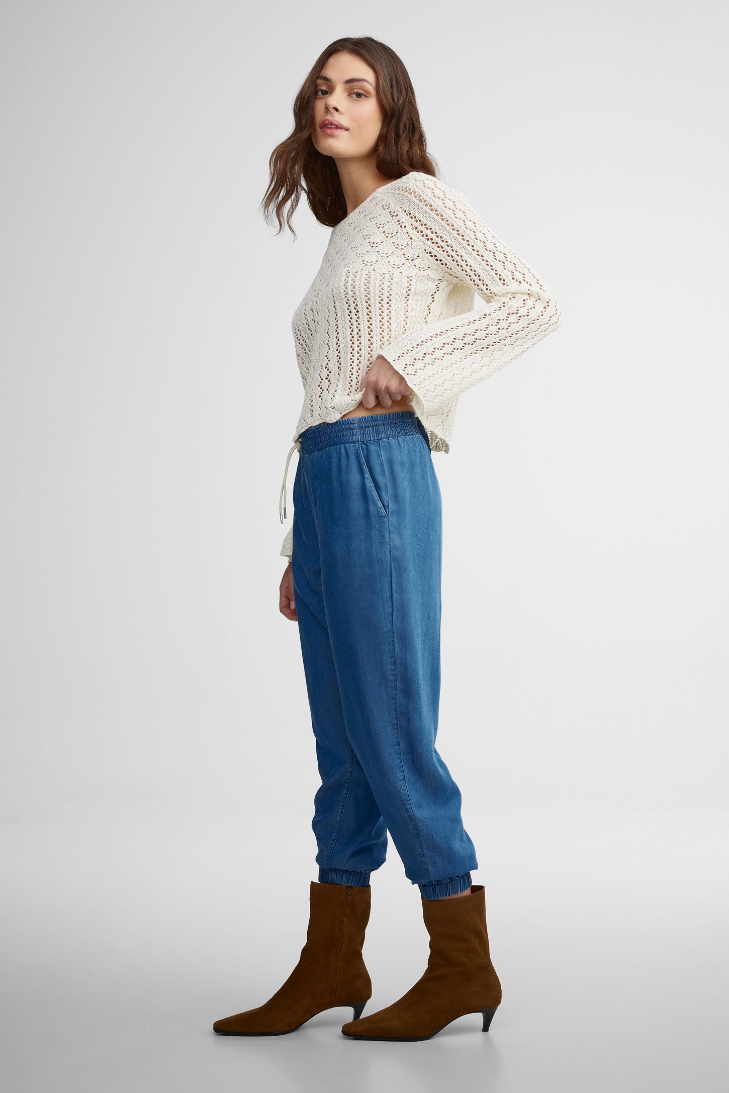 Pantalon jogger en lyocell - Femme && BLEU FONCE