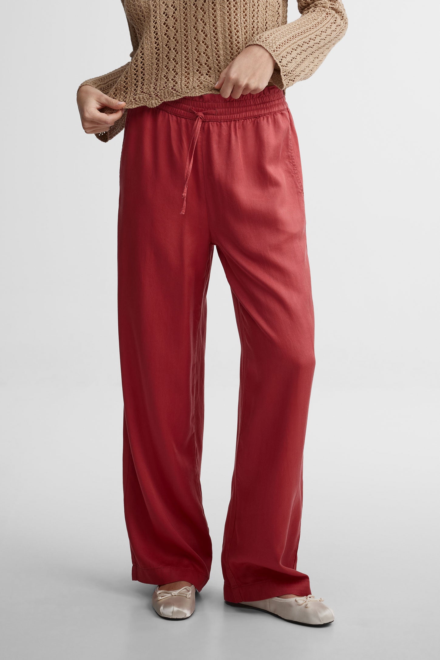 Pantalon jambe large en lyocell - Femme && ROUGE