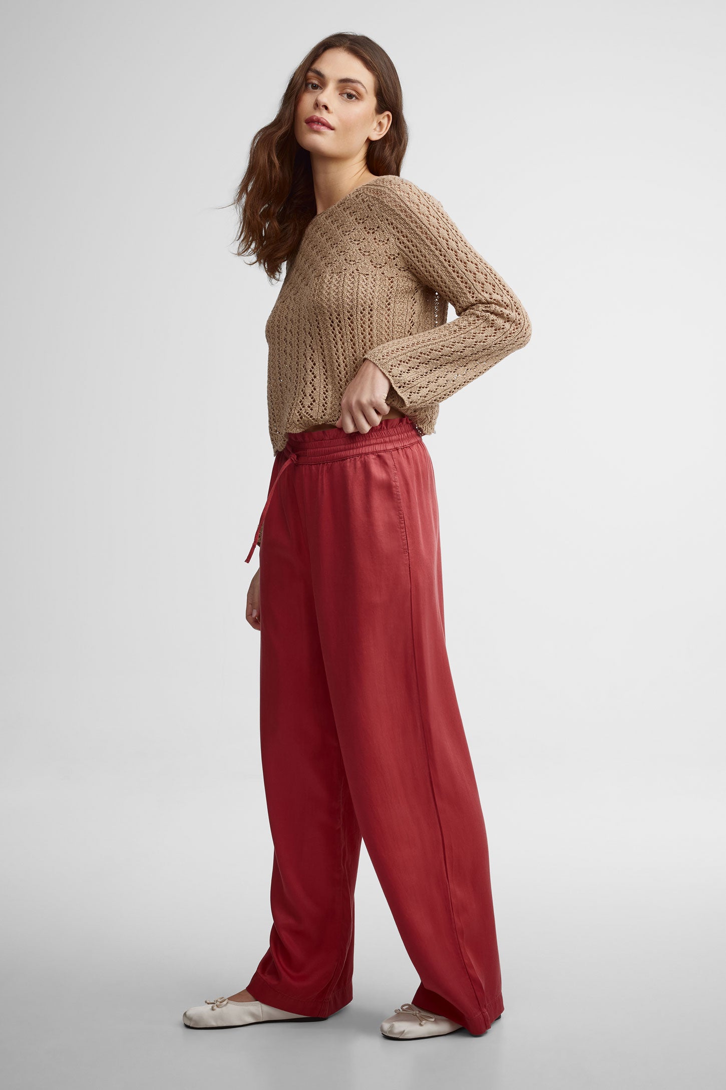 Pantalon jambe large en lyocell - Femme && ROUGE