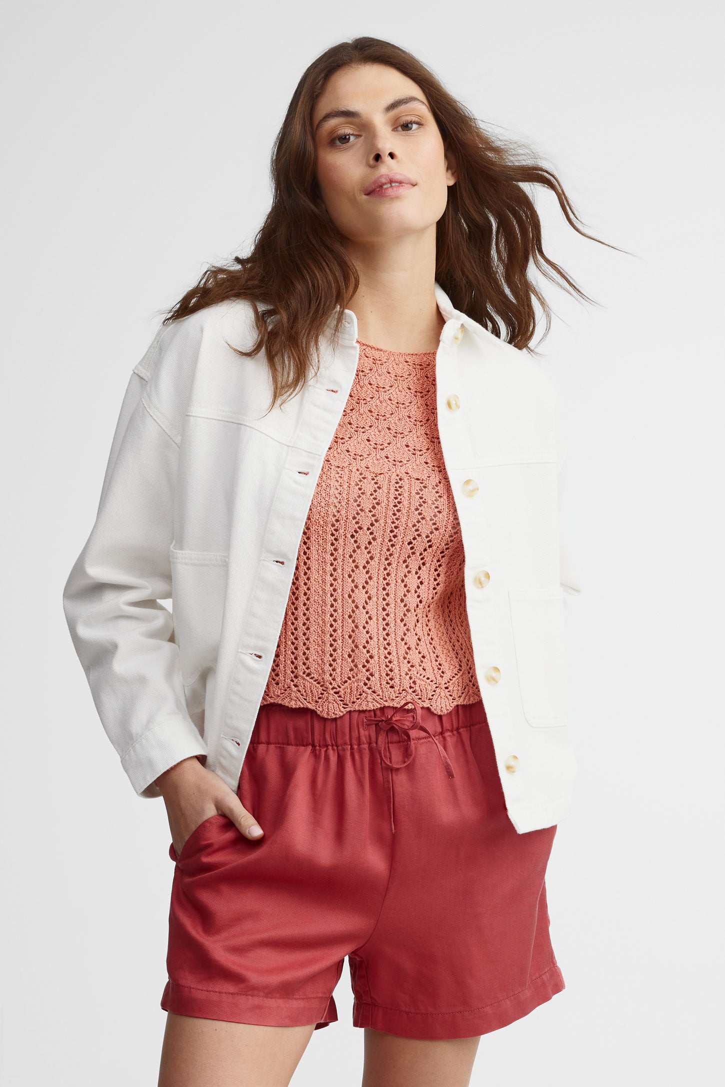 Veste en jeans coupe ample écourtée - Femme && IVOIRE