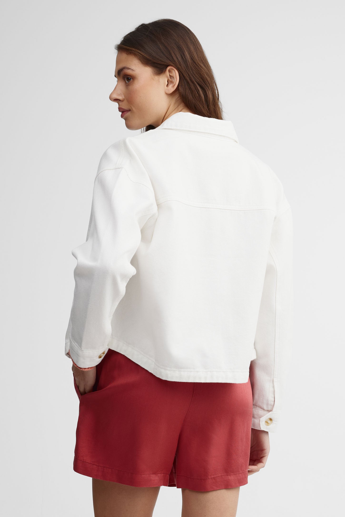 Veste en jeans coupe ample écourtée - Femme && IVOIRE