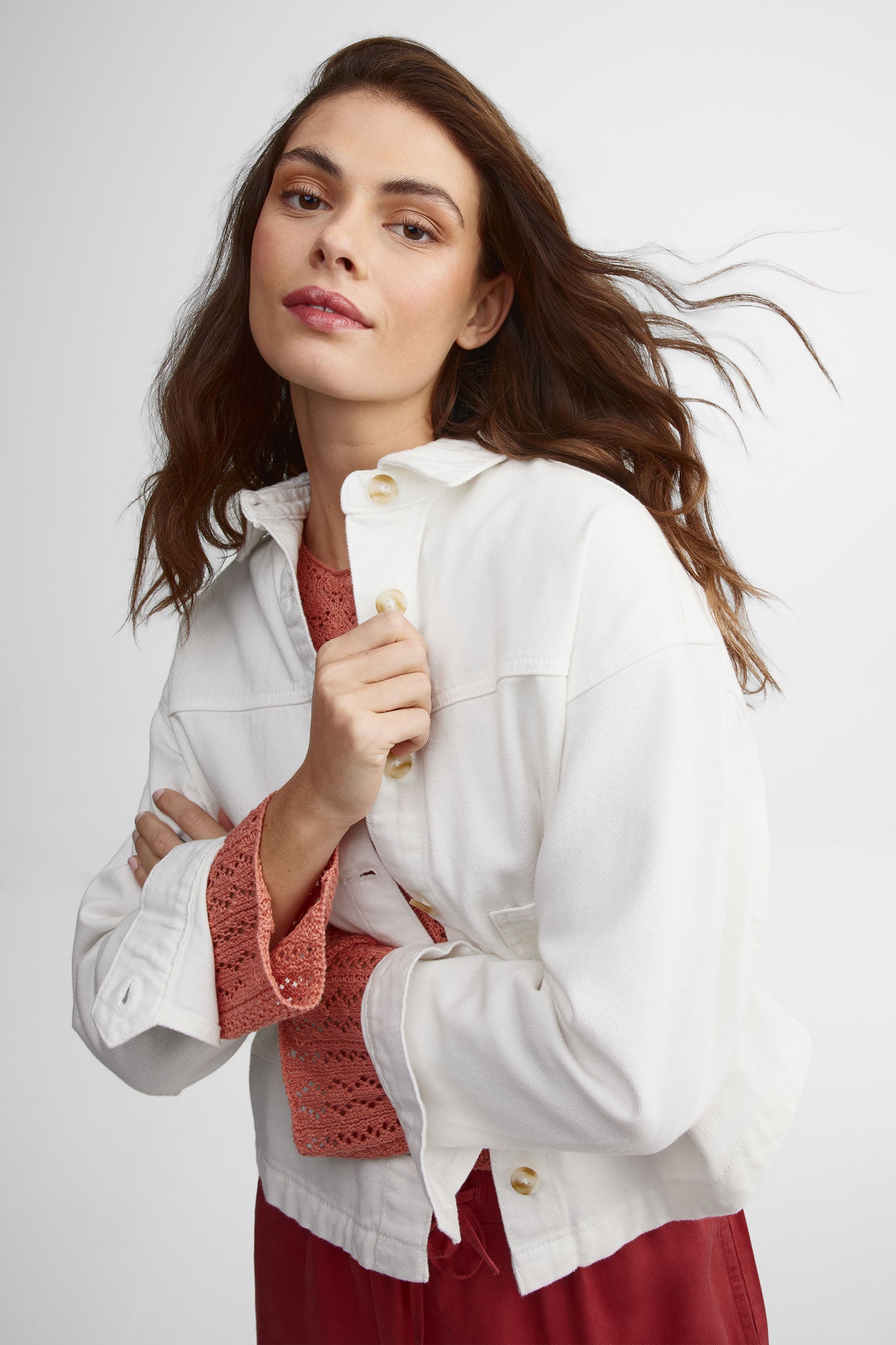 Veste en jeans coupe ample écourtée - Femme && IVOIRE