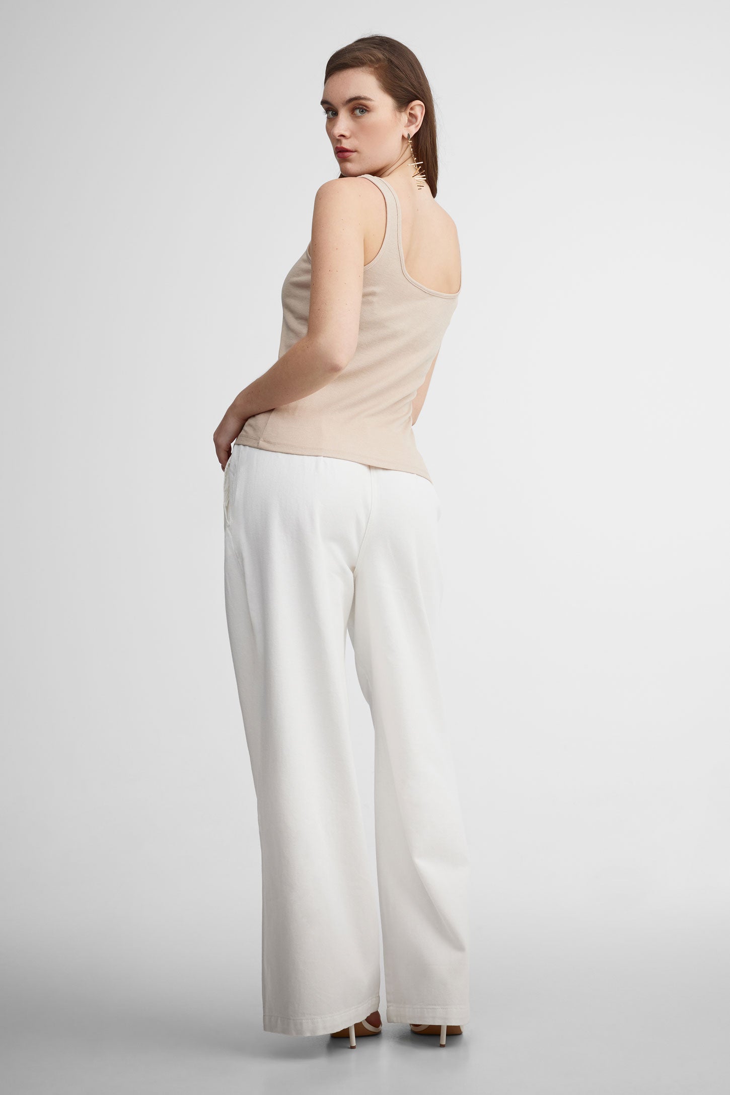 Camisole côtelée col carré coupe ajustée - Femme && BEIGE