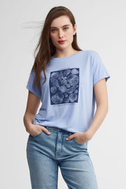 T-shirt col rond imprimé modal - Femme && BLEU MULTI