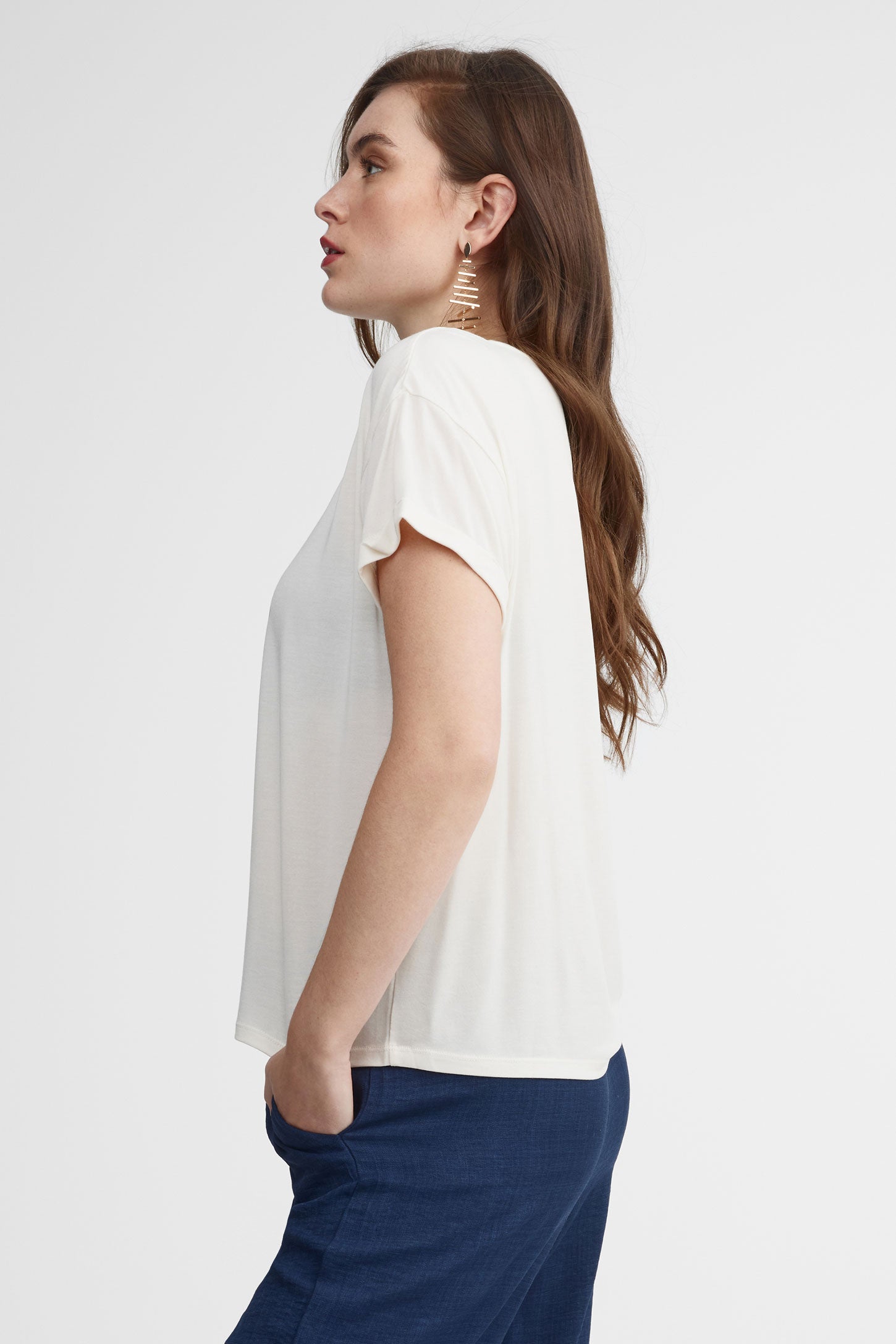 T-shirt col rond imprimé modal - Femme && IVOIRE/MULTI