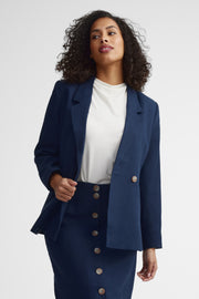 Veston doublé boutonnage croisé - Femme && BLEU MARINE