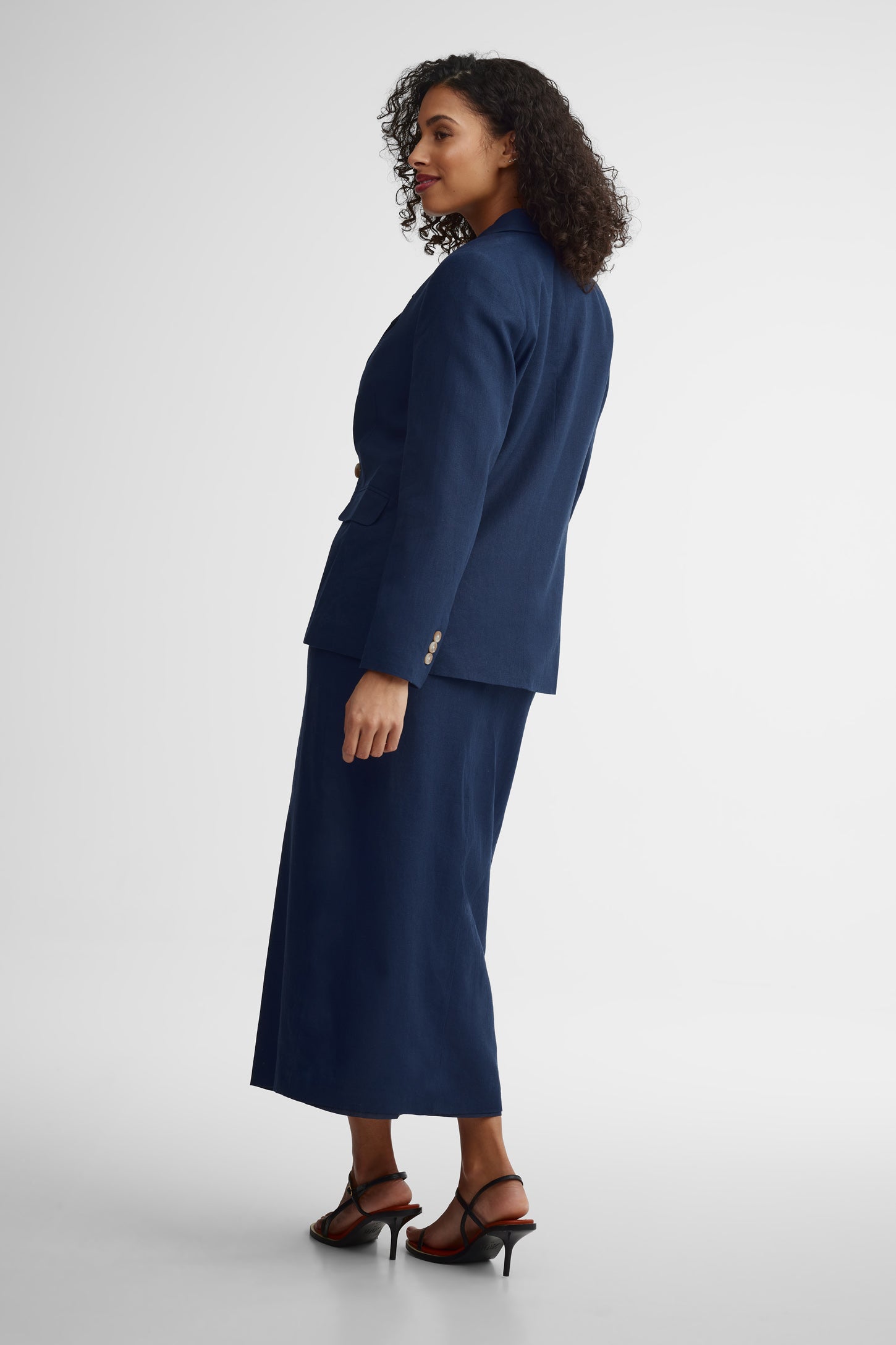 Veston doublé boutonnage croisé - Femme && BLEU MARINE
