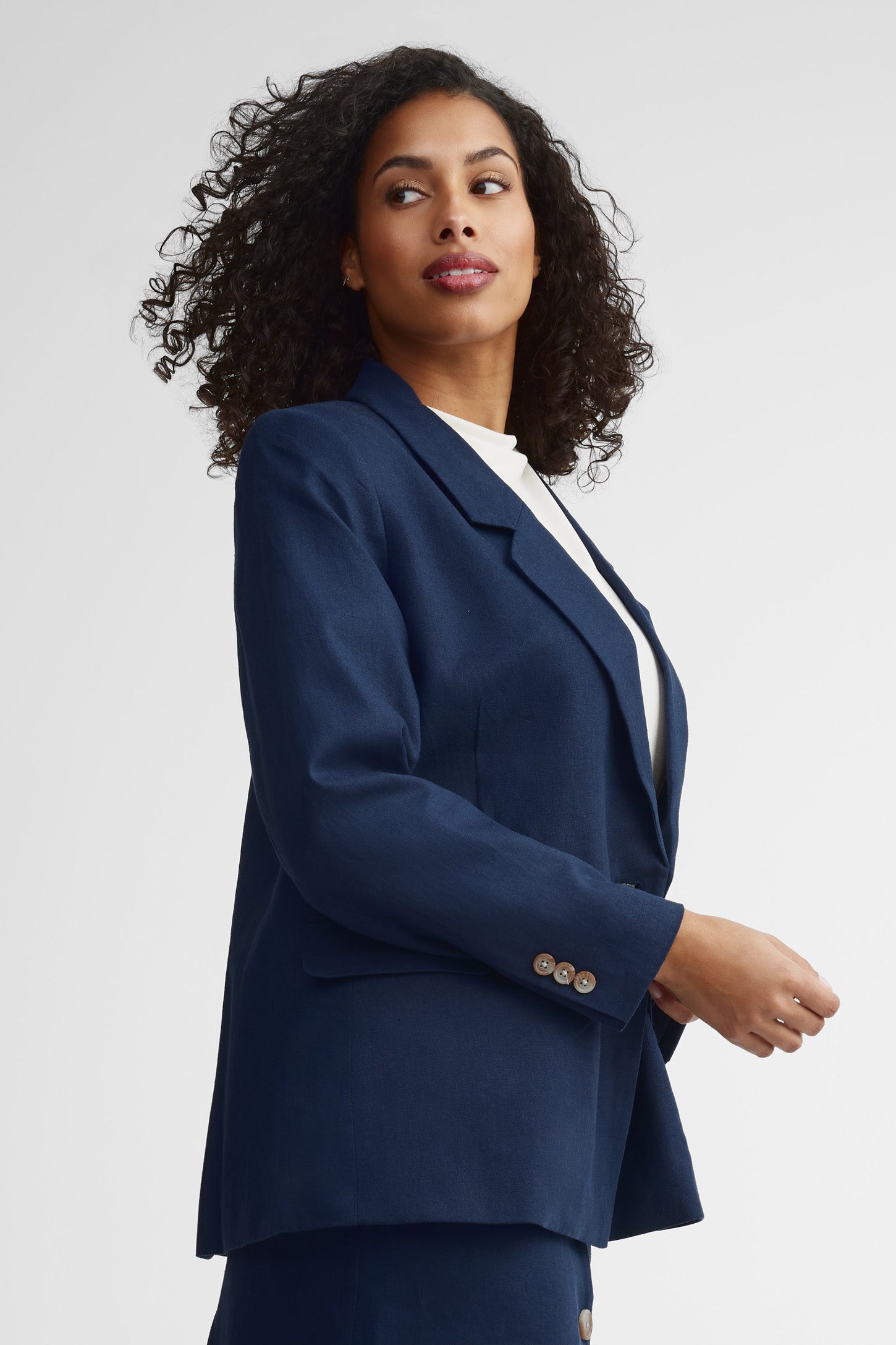 Veston doublé boutonnage croisé - Femme && BLEU MARINE