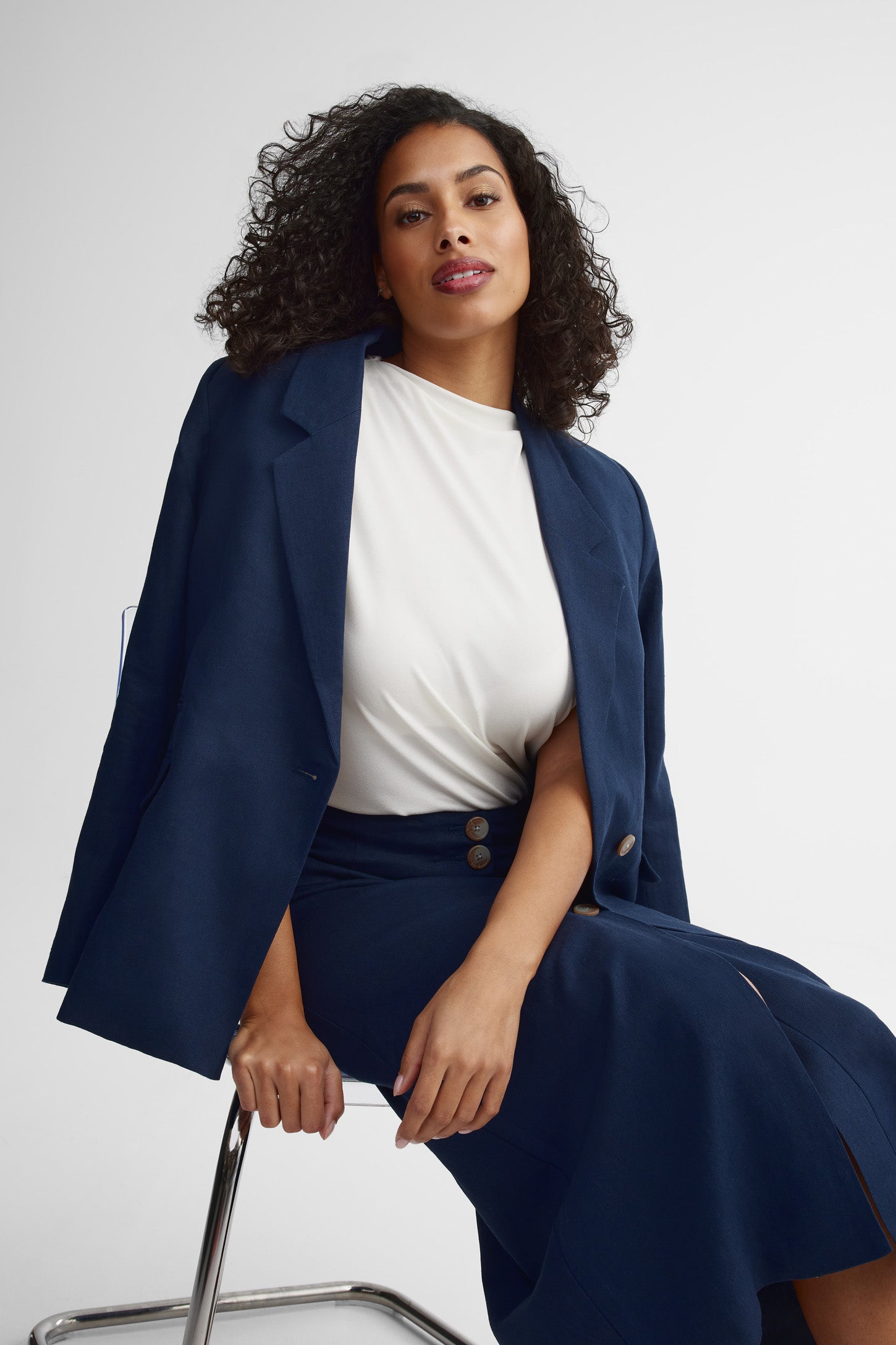 Veston doublé boutonnage croisé - Femme && BLEU MARINE