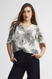 Chemisier manches courtes à volants - Femme && BLANC MULTI