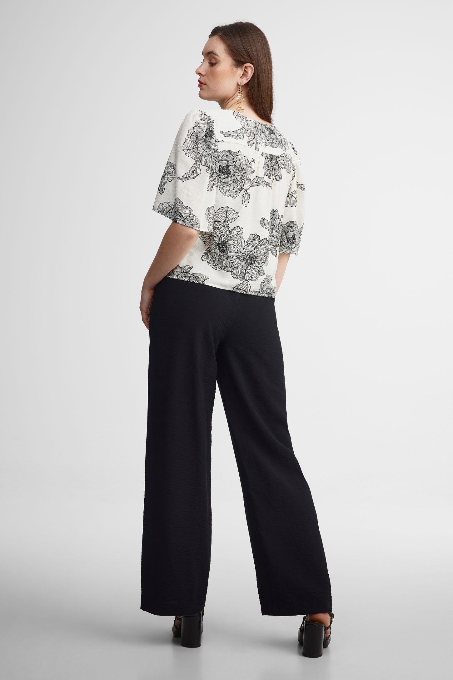Chemisier manches courtes à volants - Femme && BLANC MULTI