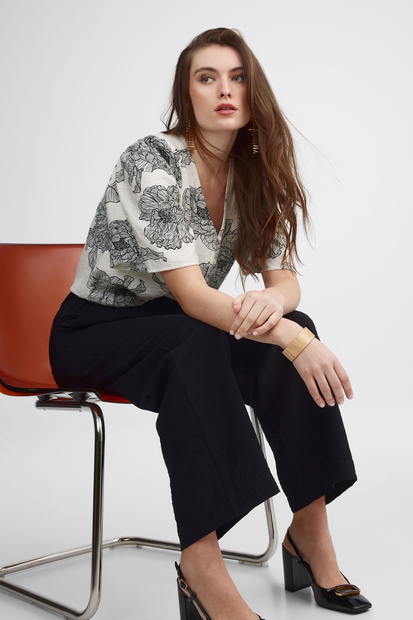 Chemisier manches courtes à volants - Femme && BLANC MULTI