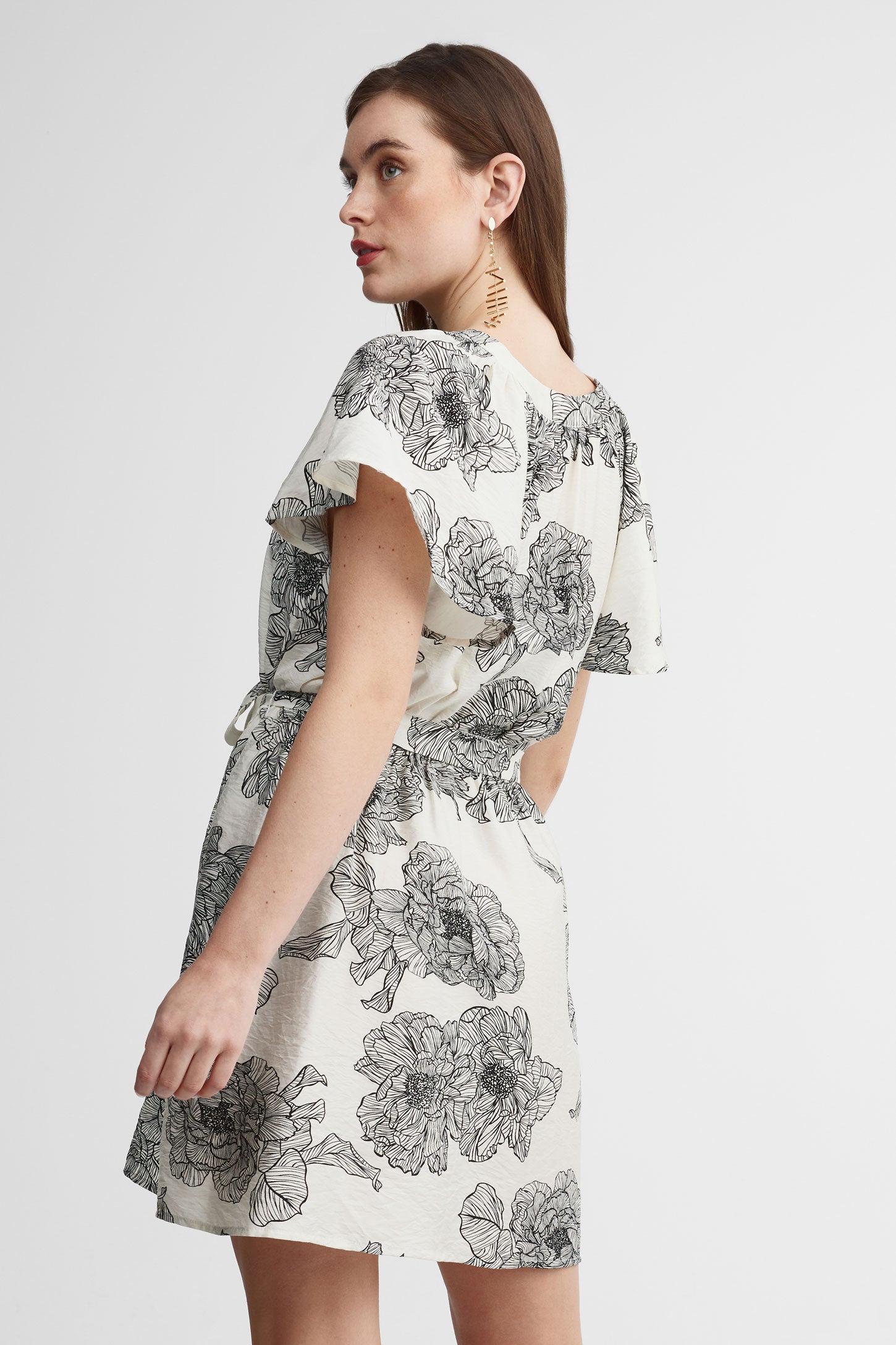 Robe manches courtes à volants - Femme && IVOIRE/MULTI