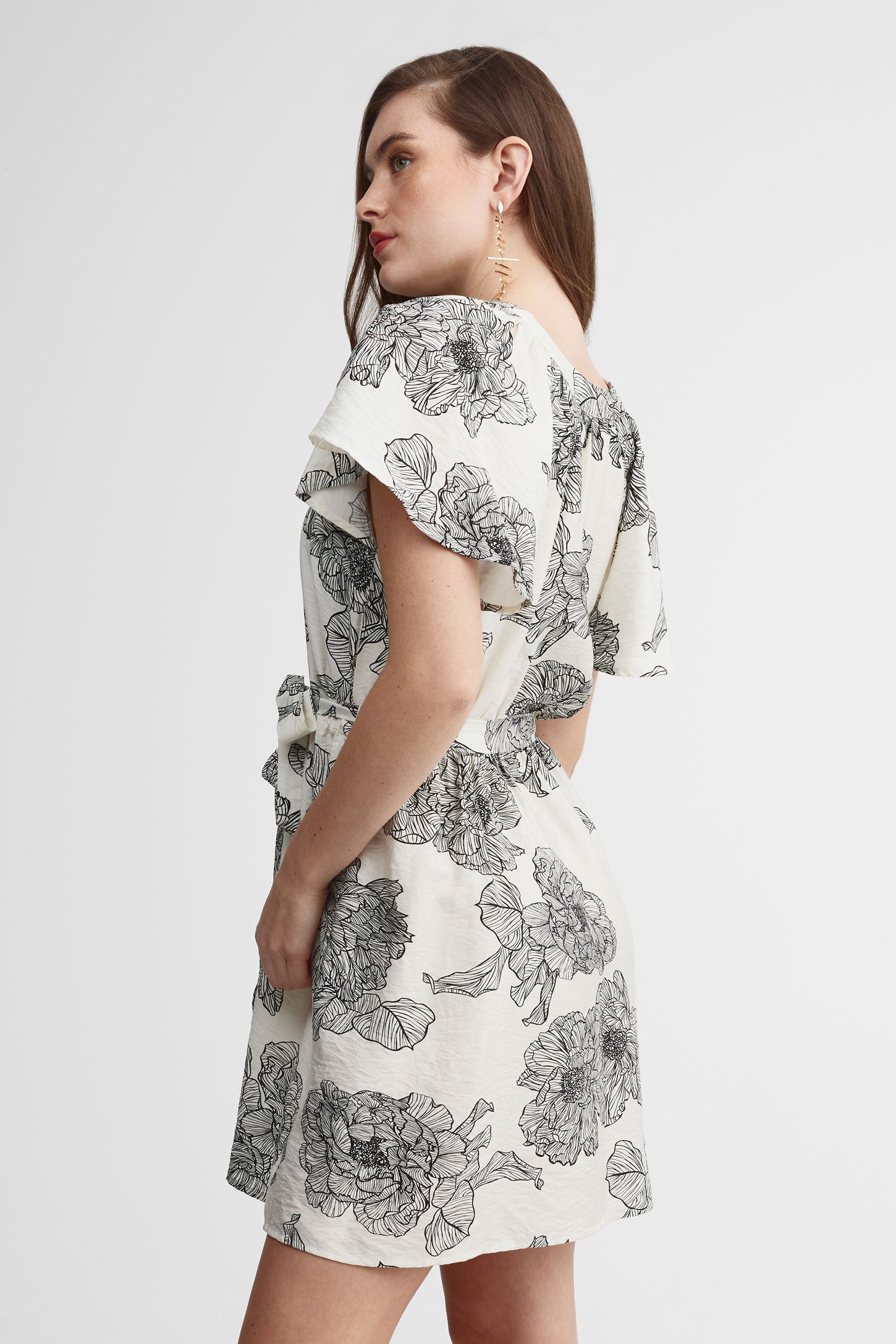 Robe manches courtes à volants - Femme && IVOIRE/MULTI