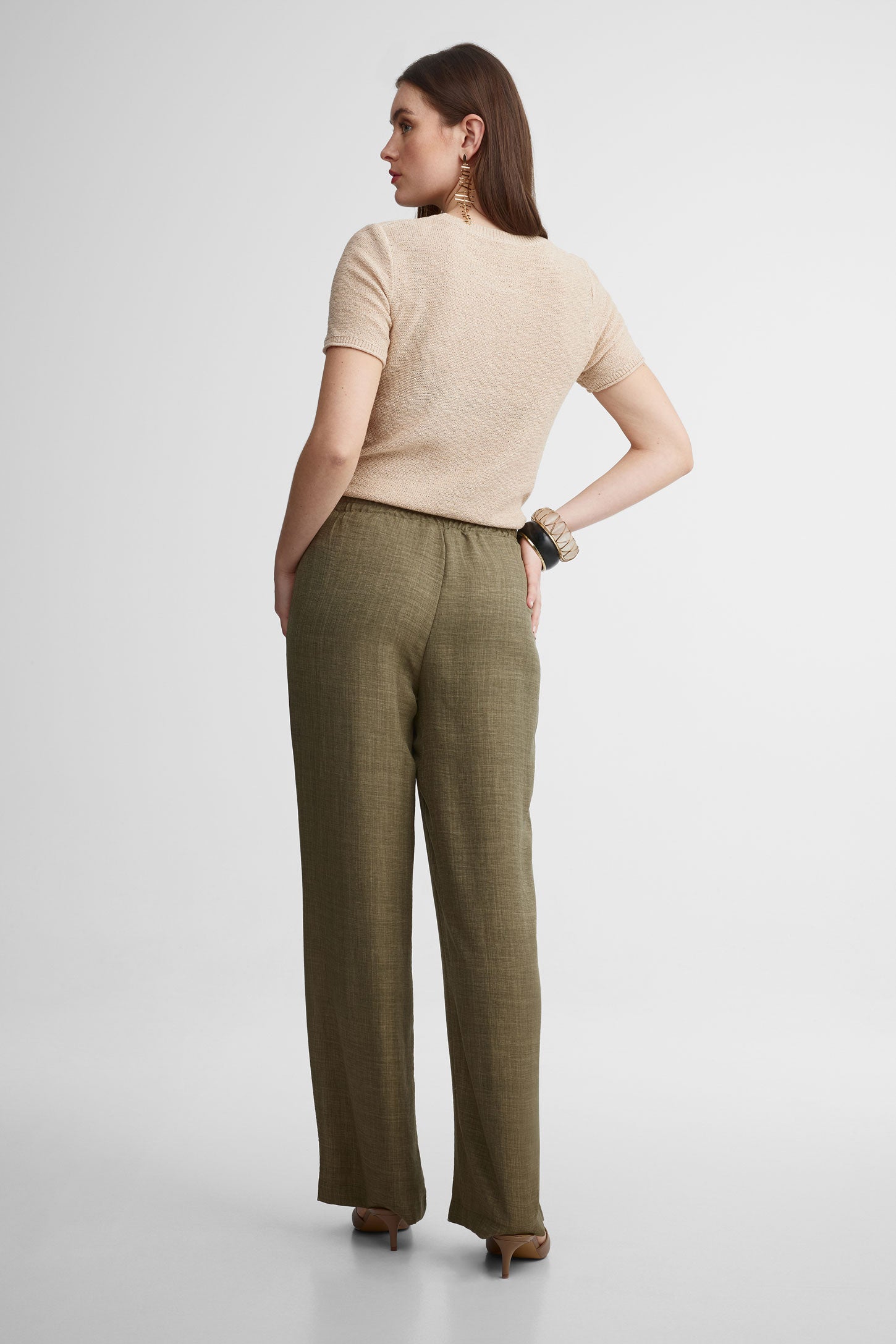 Pantalon taille haute jambe large - Femme && KAKI