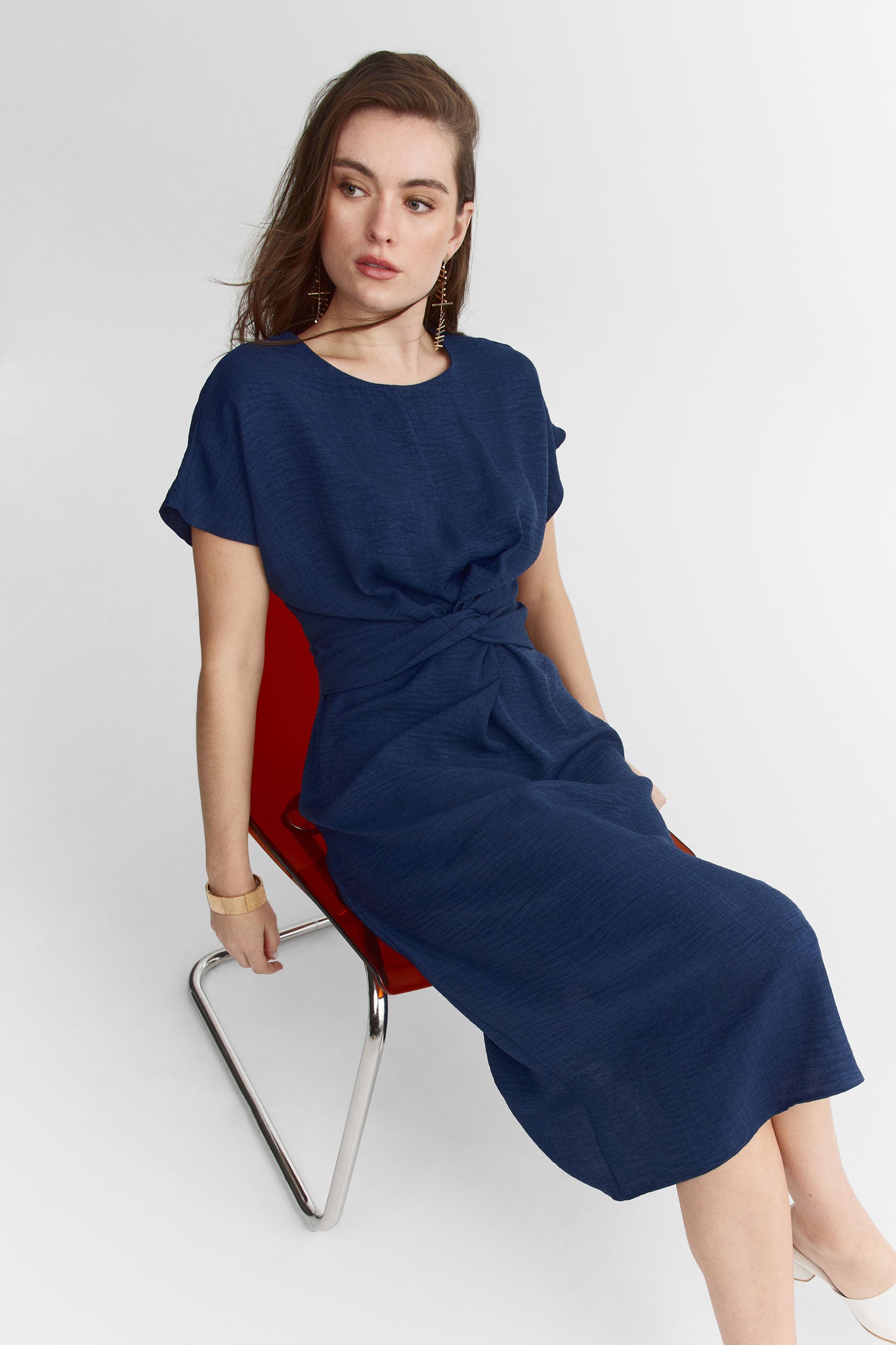 Robe maxi torsadée - Femme && BLEU MARINE