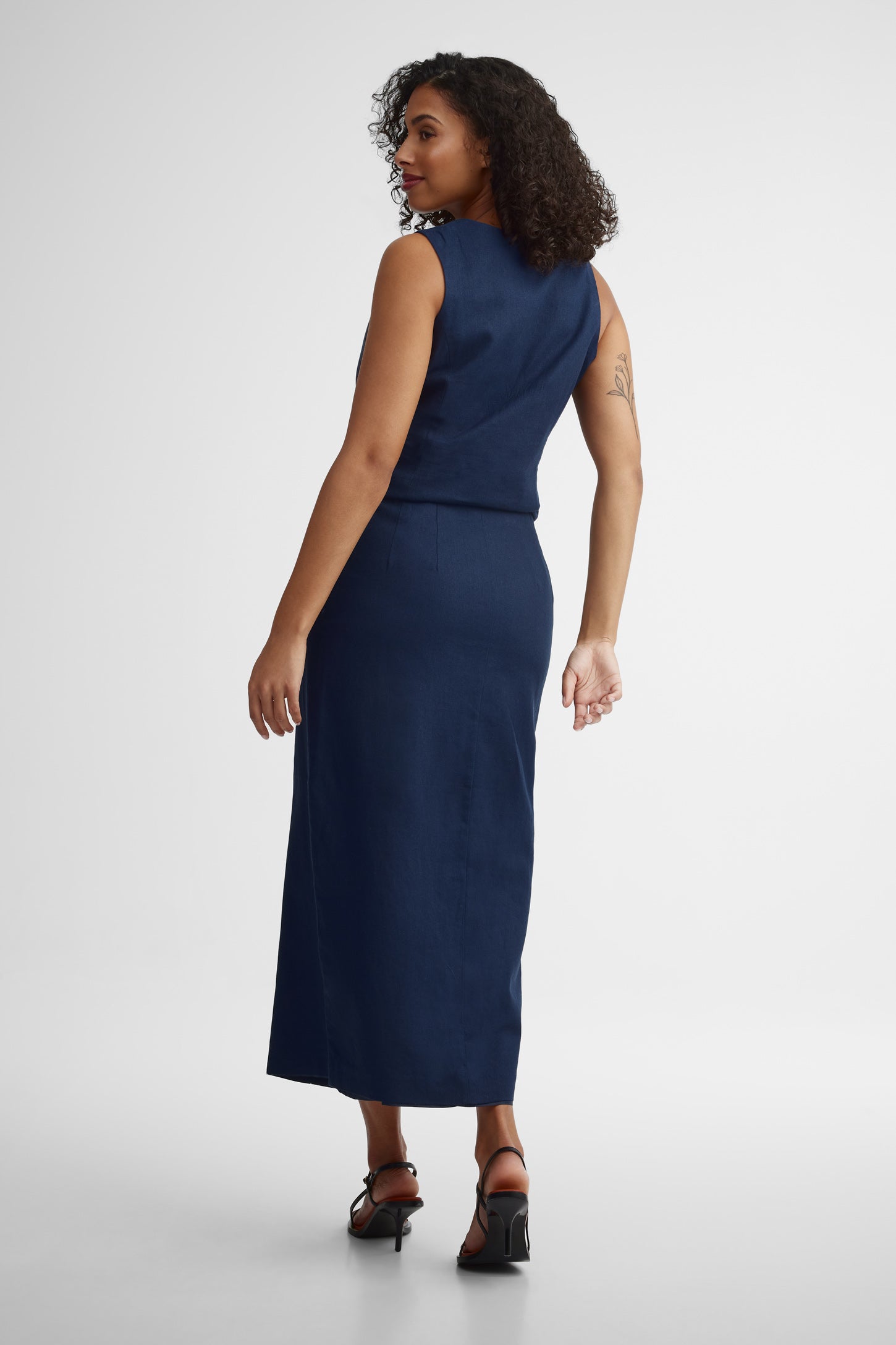 Jupe crayon midi taille haute - Femme && BLEU MARINE