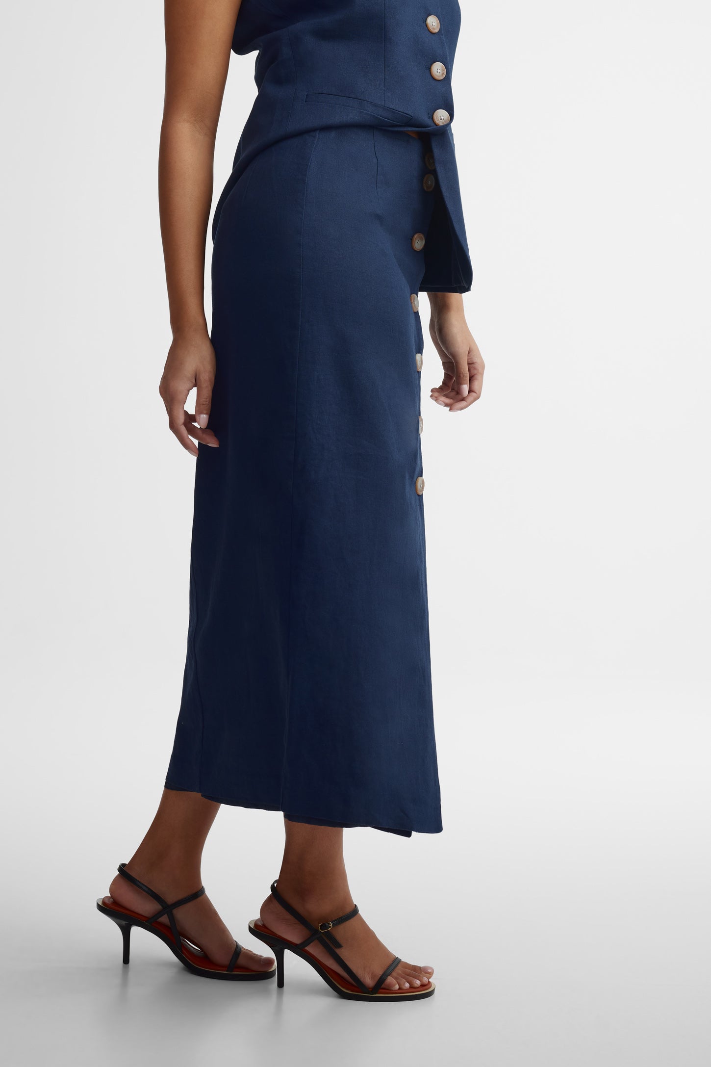 Jupe crayon midi taille haute - Femme && BLEU MARINE