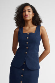 Veste habillée col carré doublée - Femme && BLEU MARINE