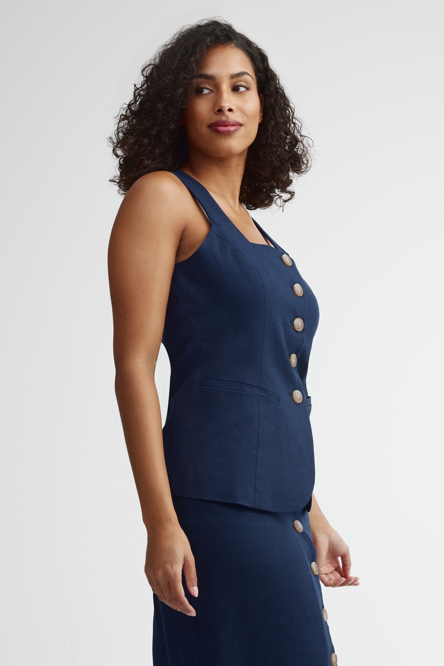 Veste habillée col carré doublée - Femme && BLEU MARINE