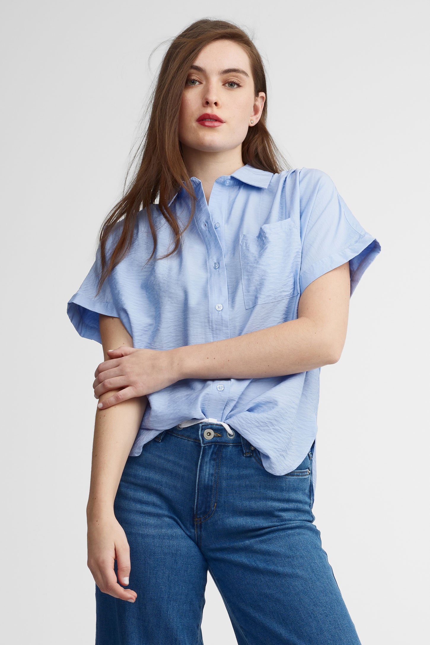 Chemisier manches courtes - Femme && BLEU PALE