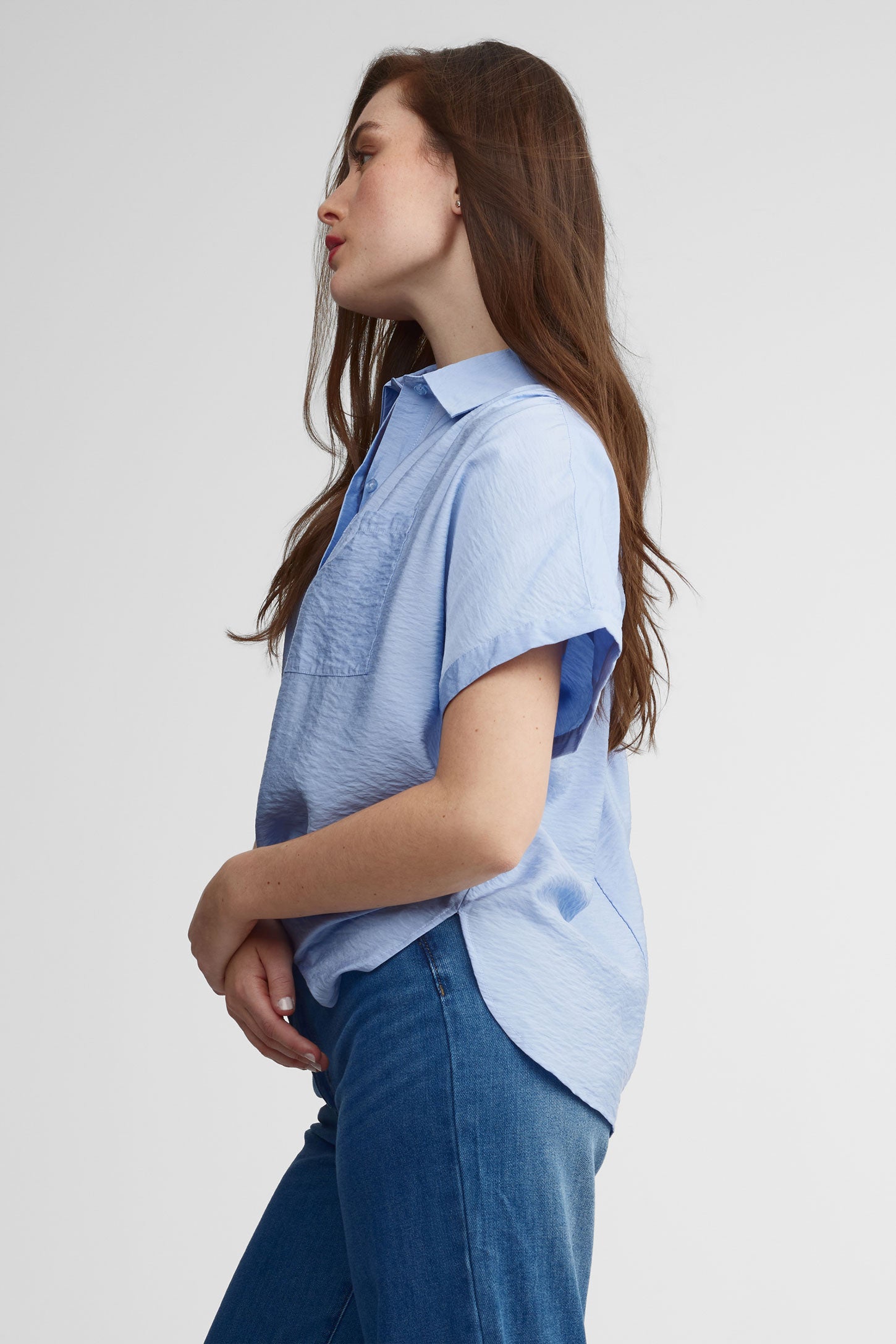 Chemisier manches courtes - Femme && BLEU PALE