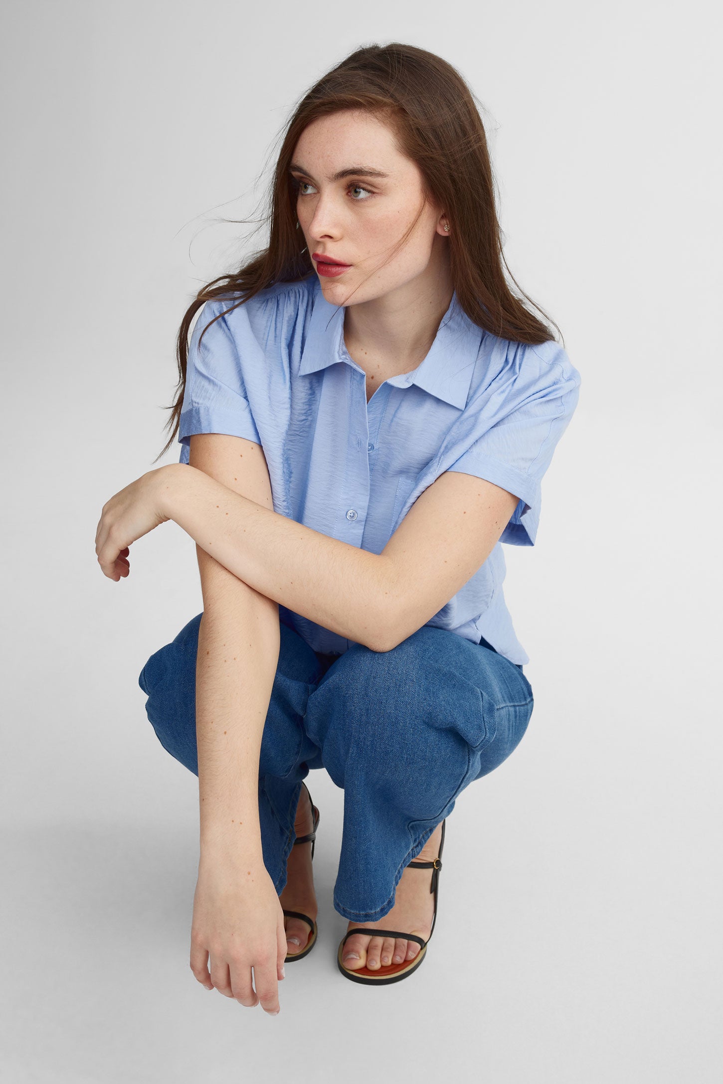 Chemisier manches courtes - Femme && BLEU PALE