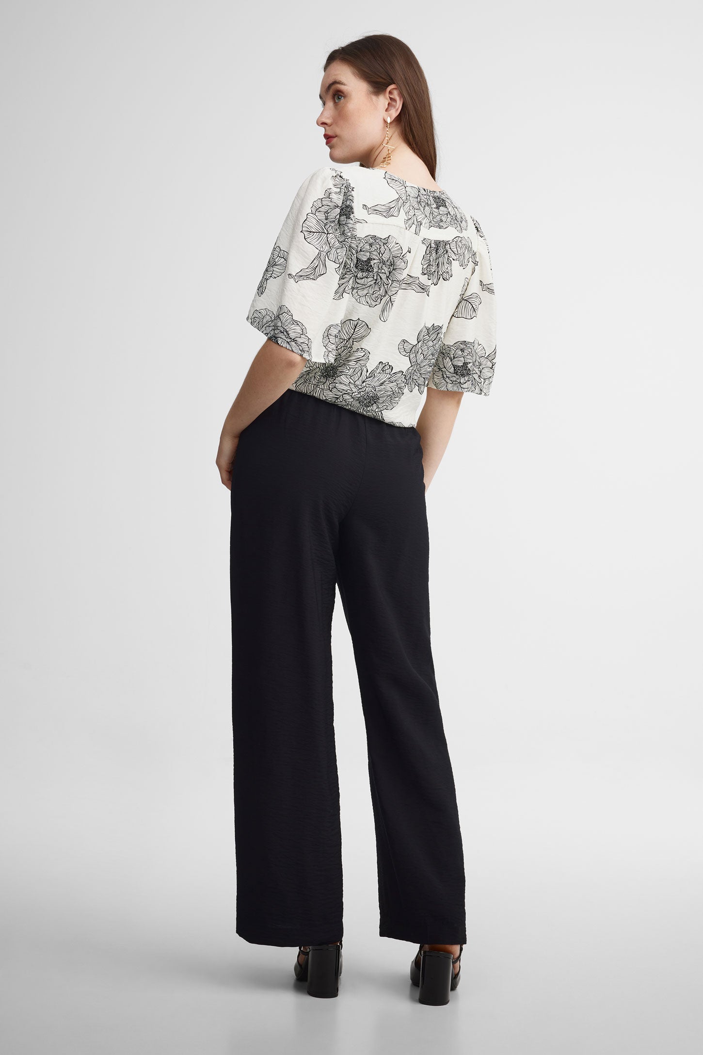 Pantalon taille haute jambe large - Femme && NOIR